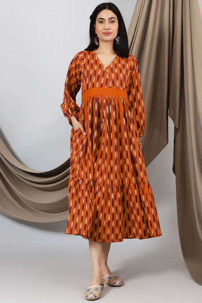 Ikat Orange Cotton Maxi Dress