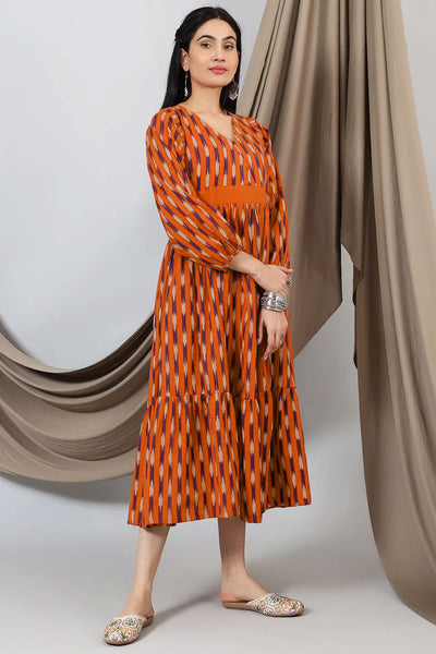 Ikat Orange Cotton Maxi Dress