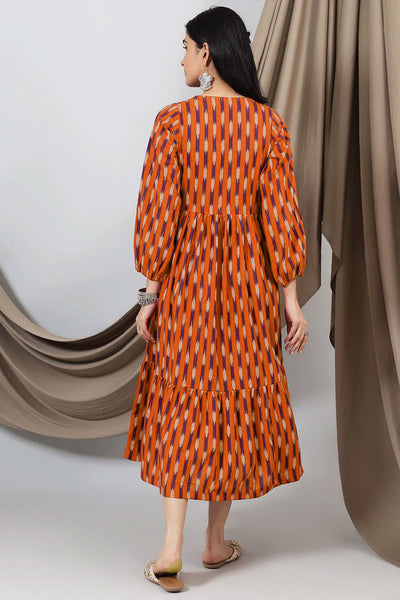 Ikat Orange Cotton Maxi Dress