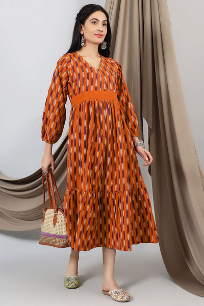 Ikat Orange Cotton Maxi Dress