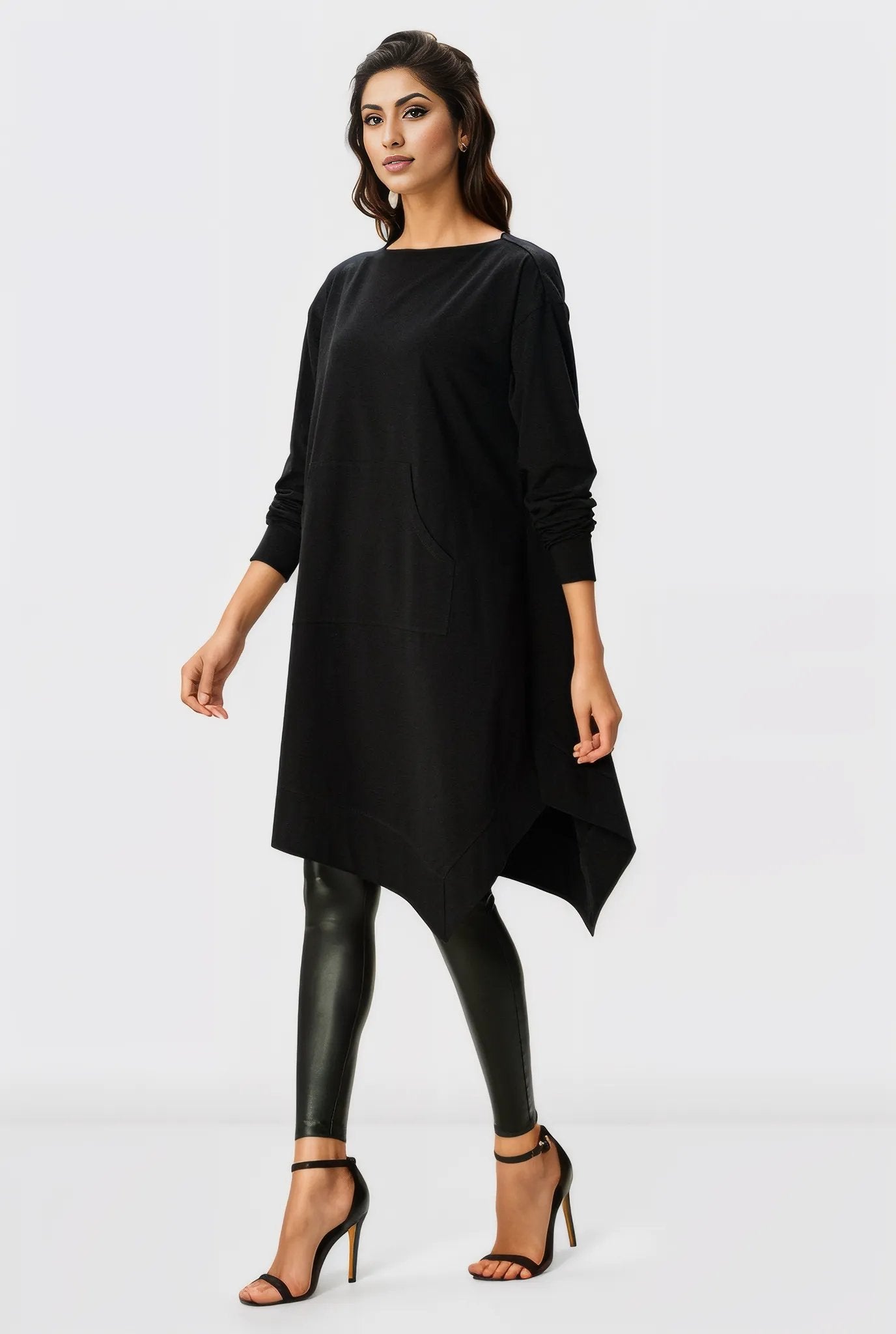 Kangaroo Pocket Cotton Jersey Asymmetric Shift Dress