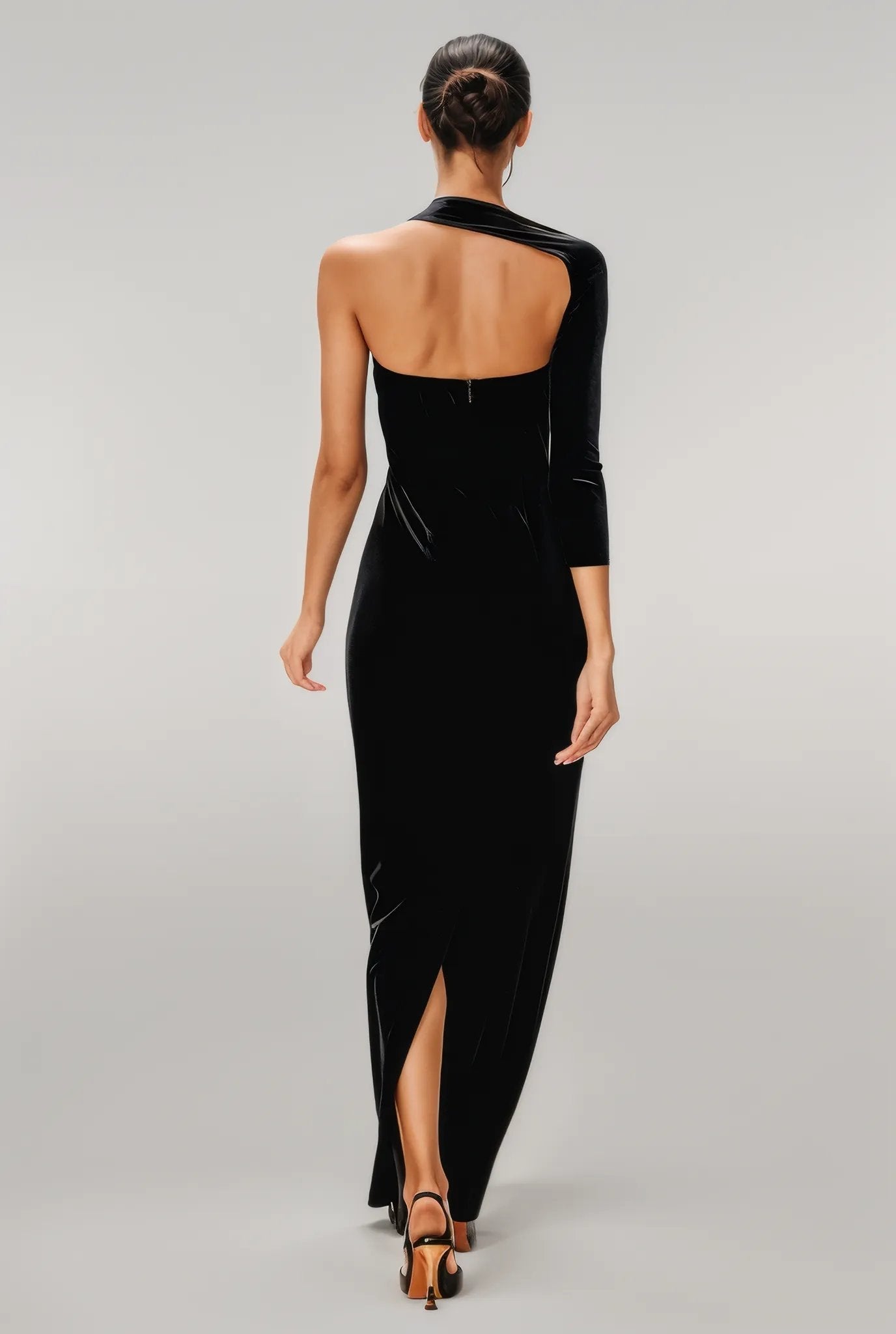 ruched stretch velvet empire dress