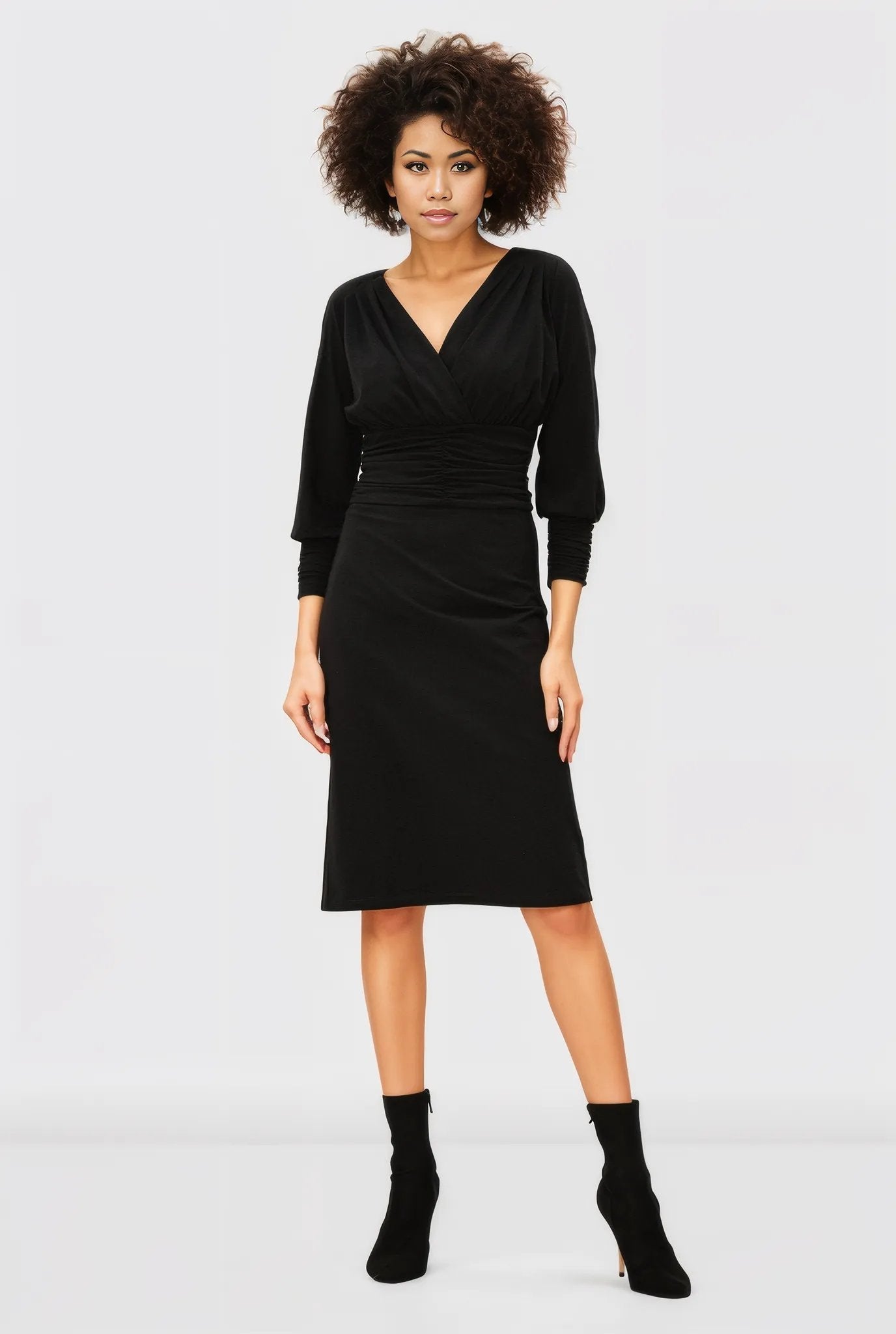 Ruched Pleat Waist Cotton Jersey Surplice Dress