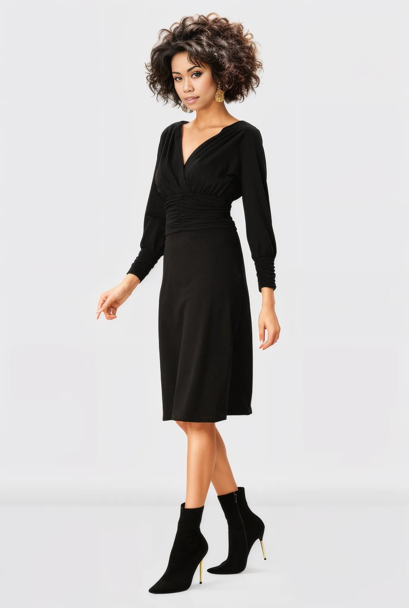 Ruched Pleat Waist Cotton Jersey Surplice Dress