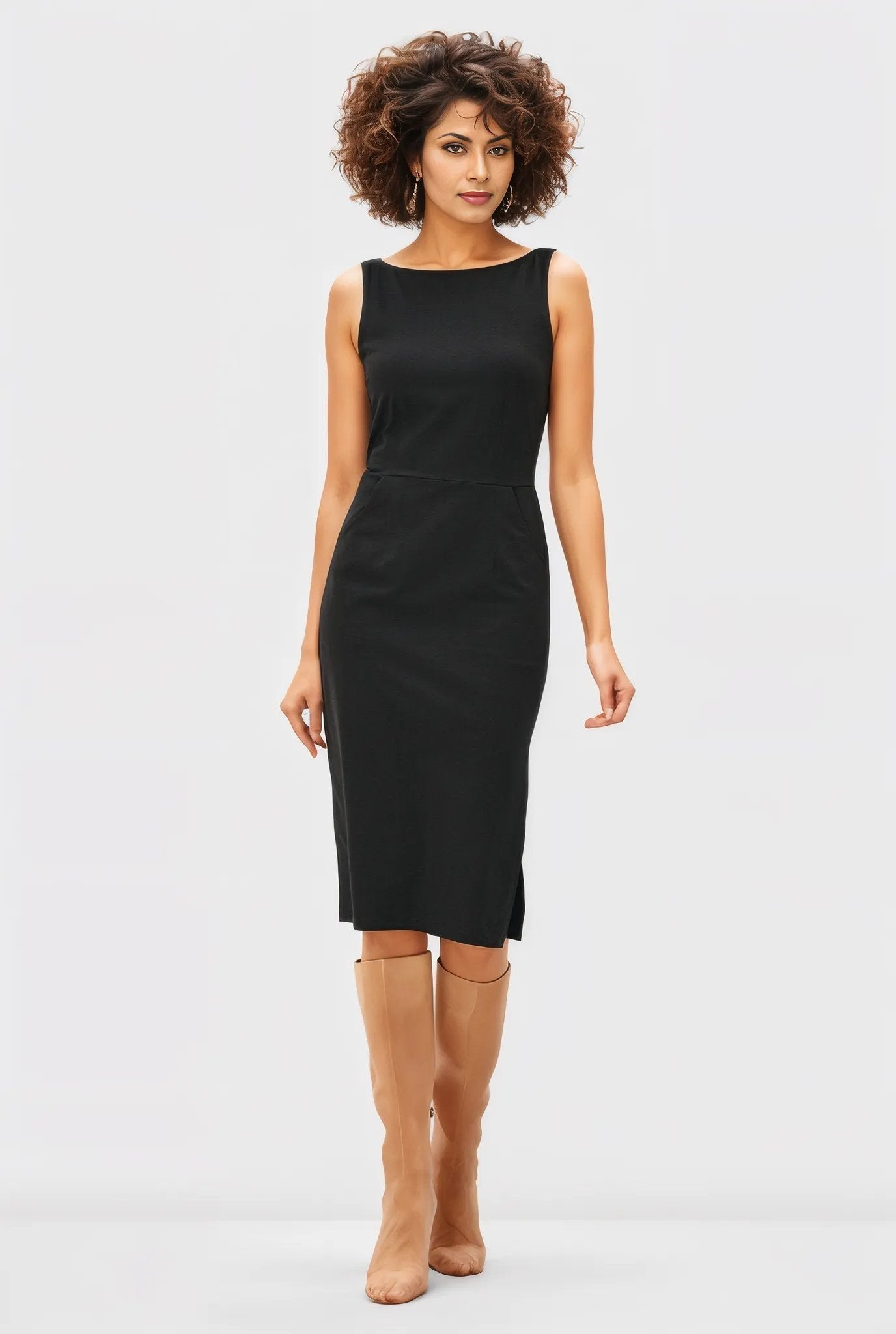 Cotton Jersey Knit Vented Sheath Dress