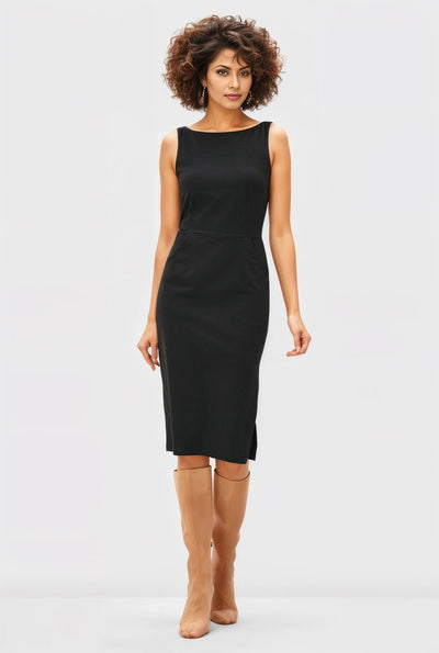 Cotton Jersey Knit Vented Sheath Dress