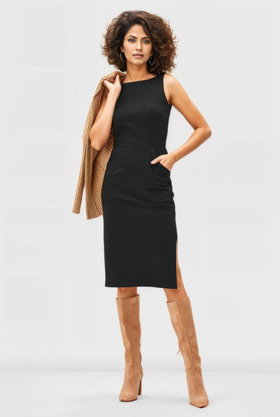 Cotton Jersey Knit Vented Sheath Dress