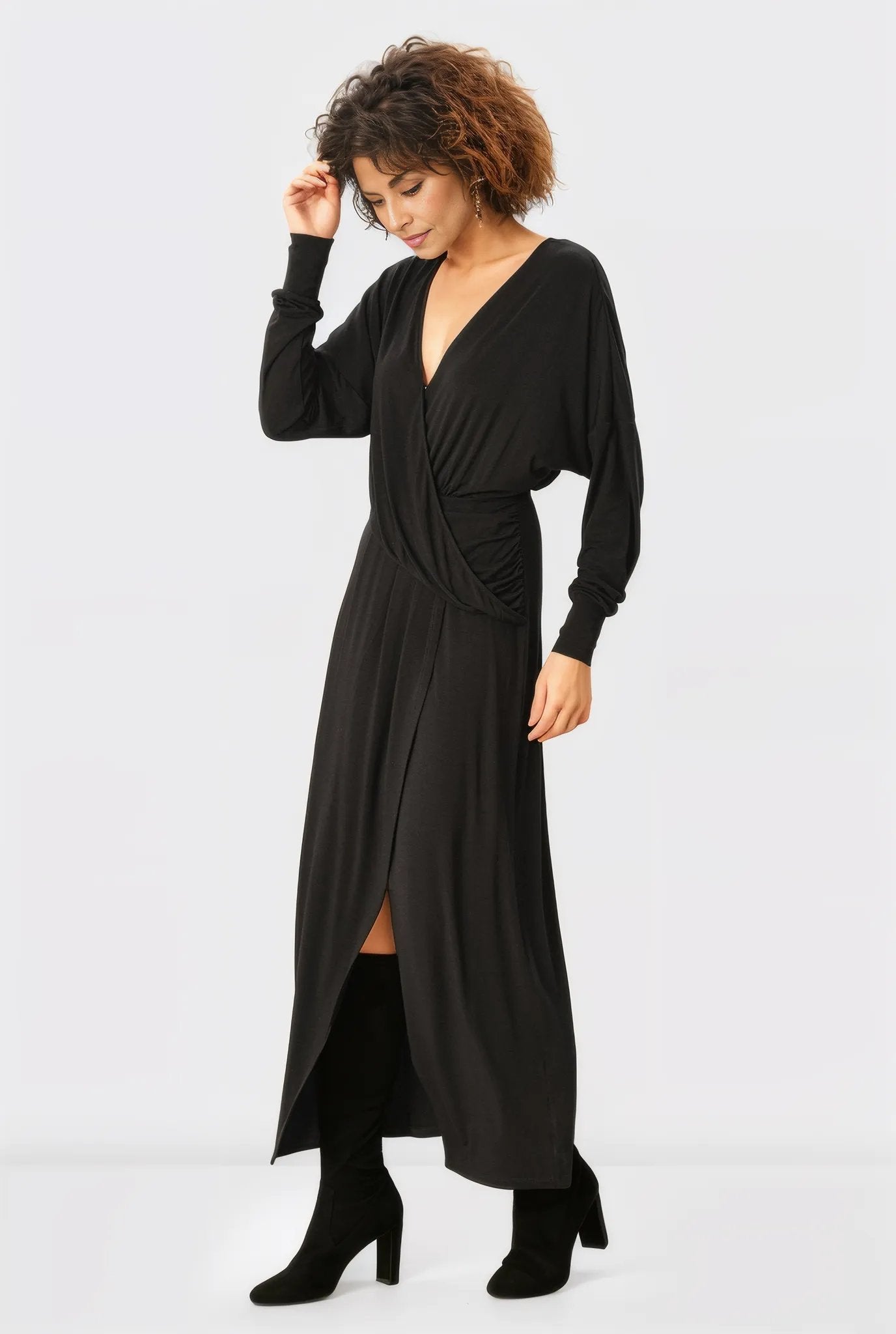 Jersey Knit Draped Surplice Dress