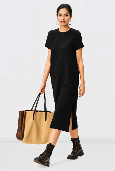 Cotton Jersey Vented Shift Dress