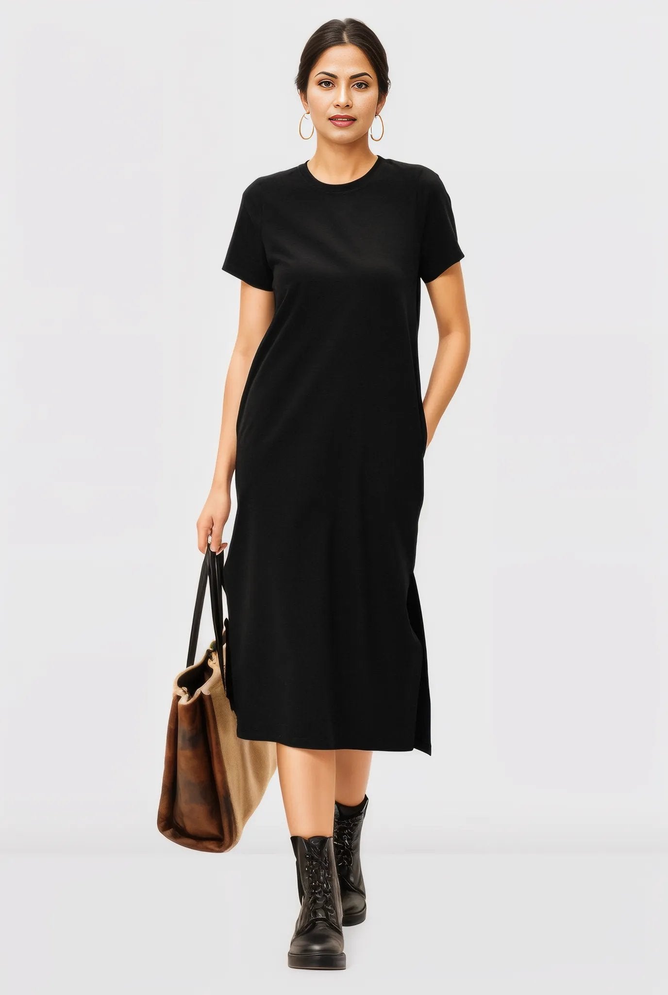 Cotton Jersey Vented Shift Dress