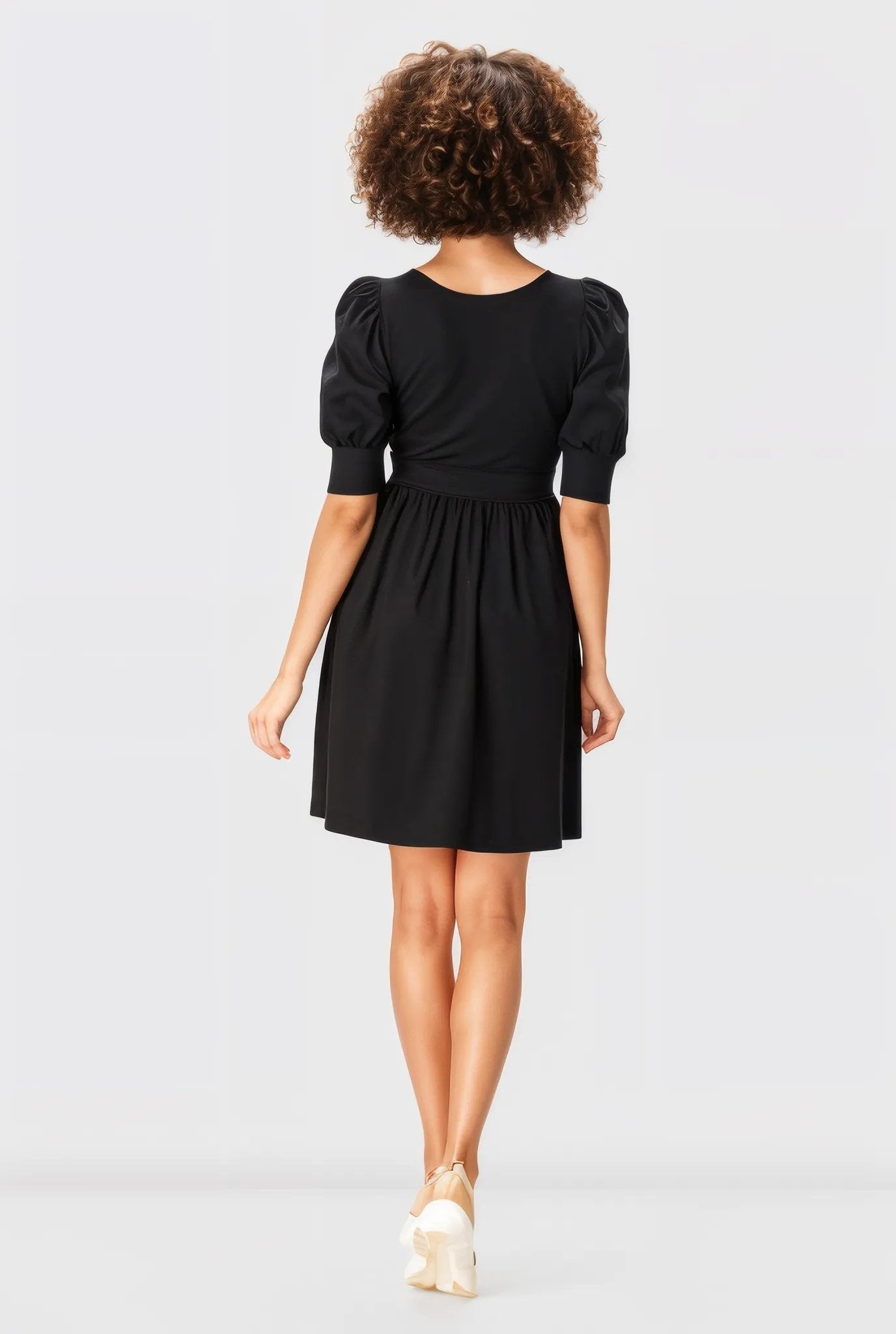 Puff Sleeve Cotton Jersey Surplice Dress