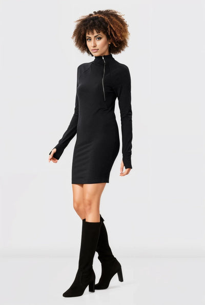 Metal Zip Front Cotton Jersey Sheath Dress