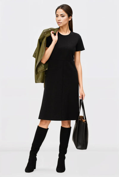 Metal Zip Back Ponte Knit Dress