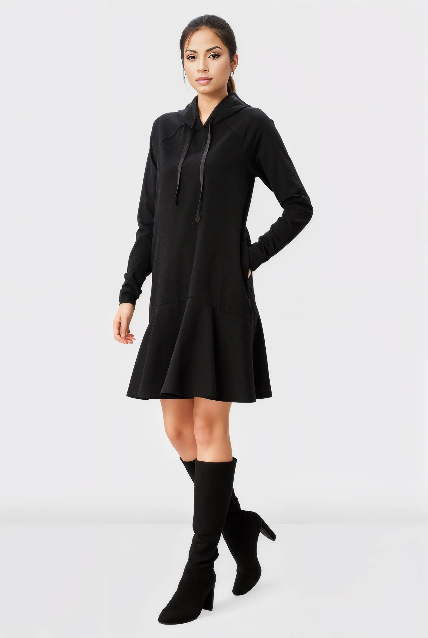 Flounce Hem Cotton Jersey Hoodie Dress