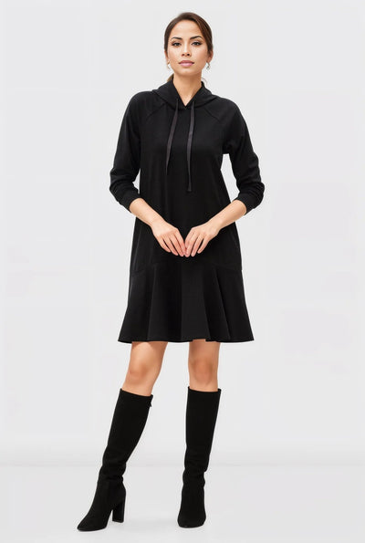 Flounce Hem Cotton Jersey Hoodie Dress