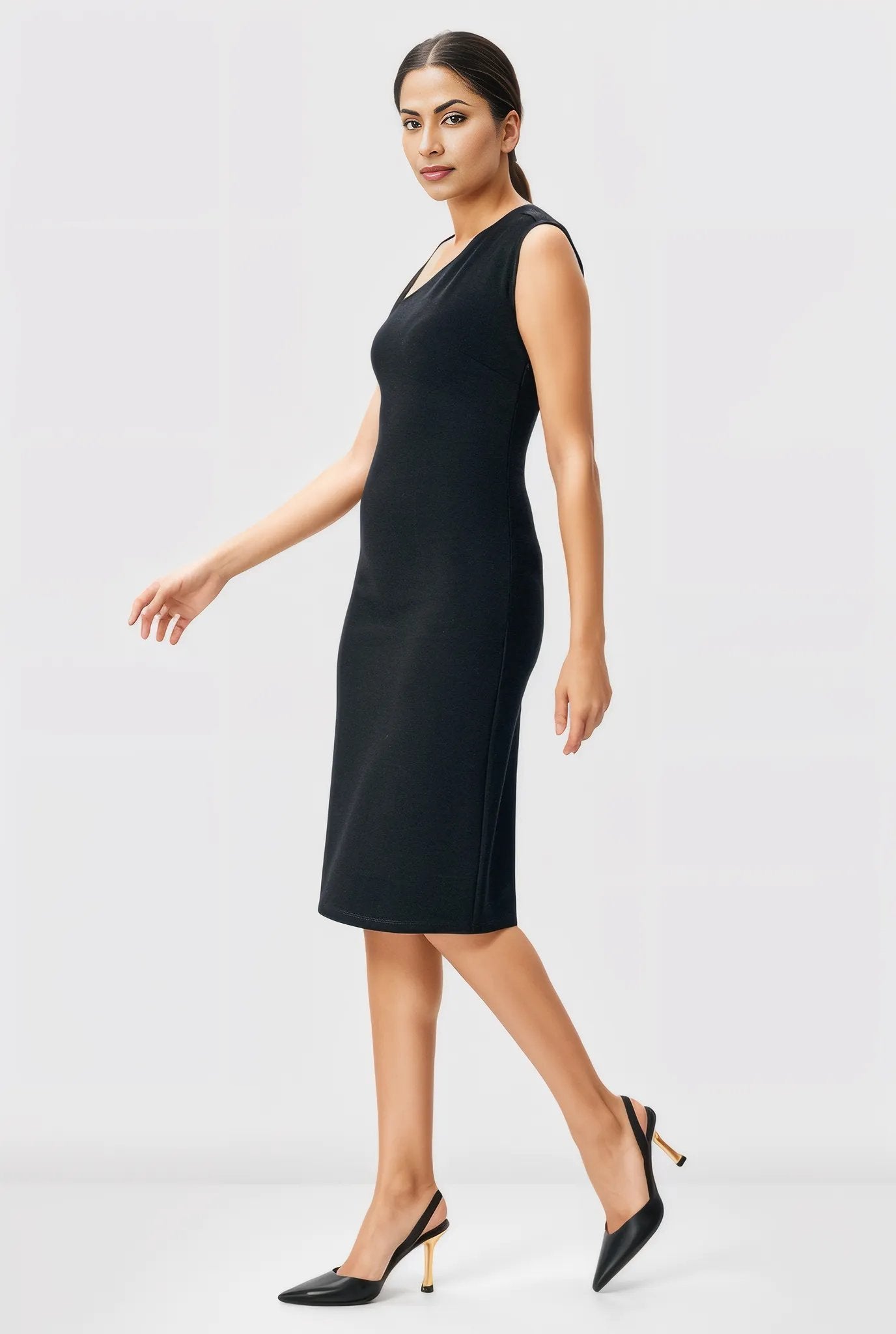 Asymmetric Neck Ponte Knit Sheath Dress