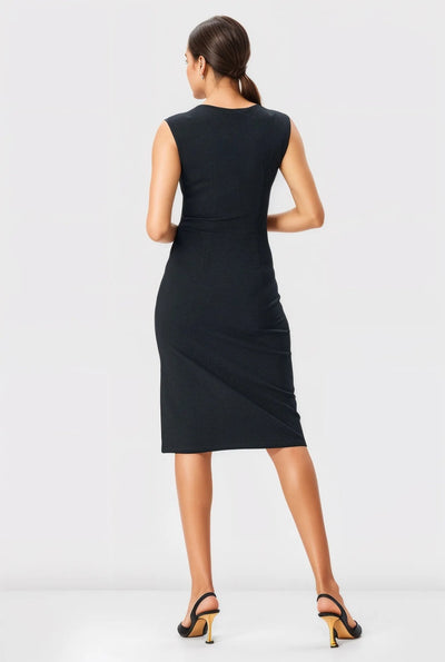 Asymmetric Neck Ponte Knit Sheath Dress