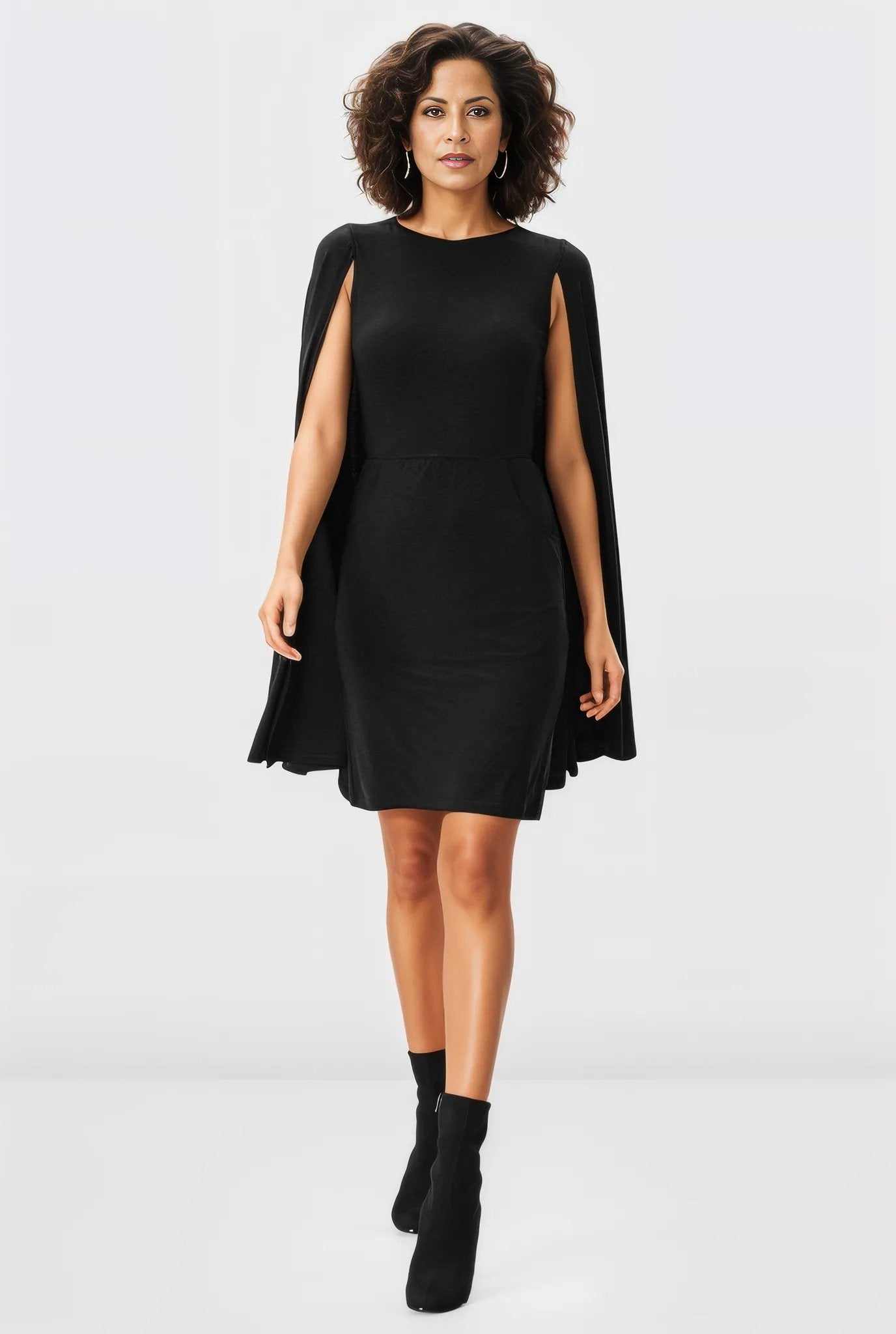 Caped Split Back Jersey Knit Sheath Dress