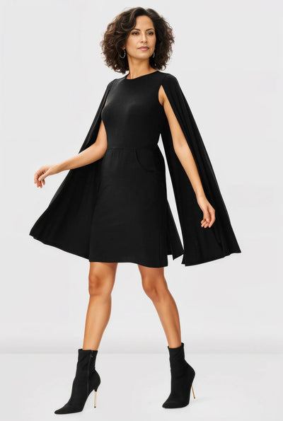 Caped Split Back Jersey Knit Sheath Dress