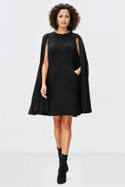 Caped Split Back Jersey Knit Sheath Dress