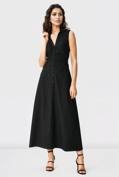 Ruched Cotton Jersey Tie-Back Shirt Dress