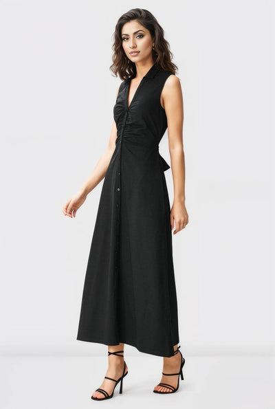 Ruched Cotton Jersey Tie-Back Shirt Dress