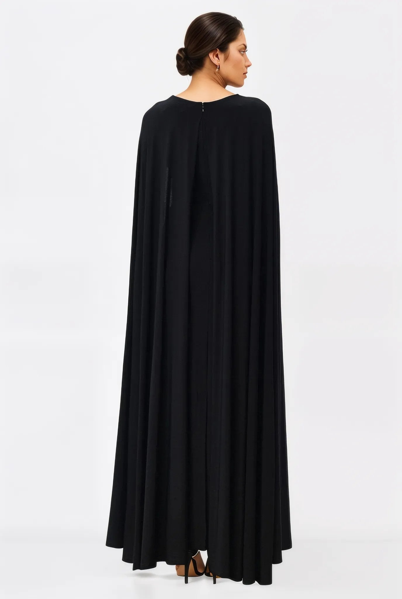 Split Back Cape Jersey Knit Sheath Dress