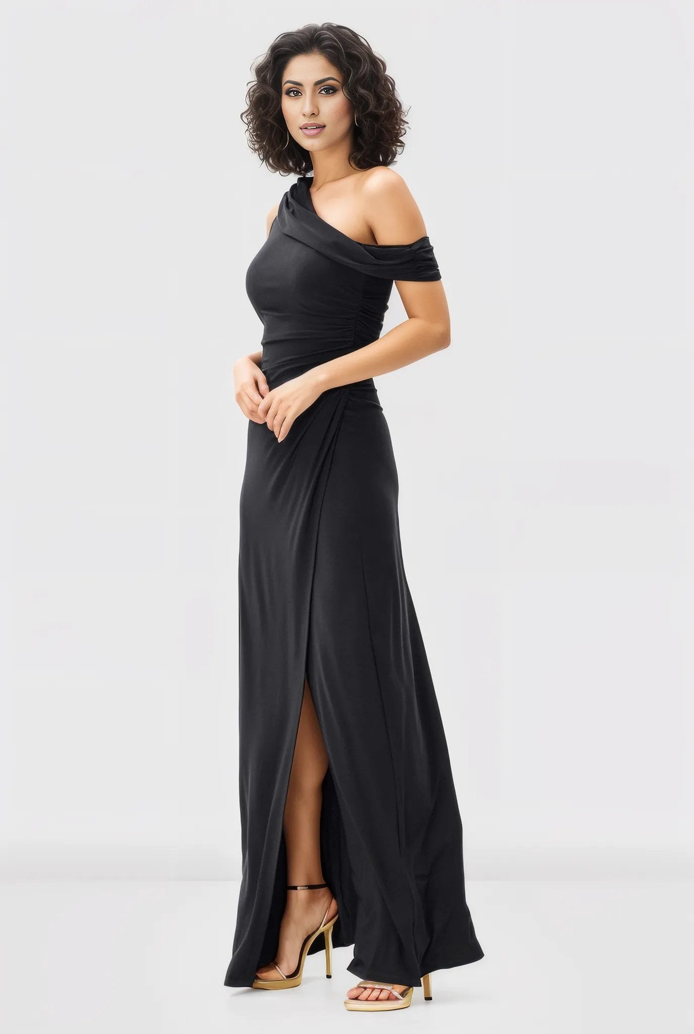 Off-One-Shoulder Jersey Knit Tulip Hem Dress