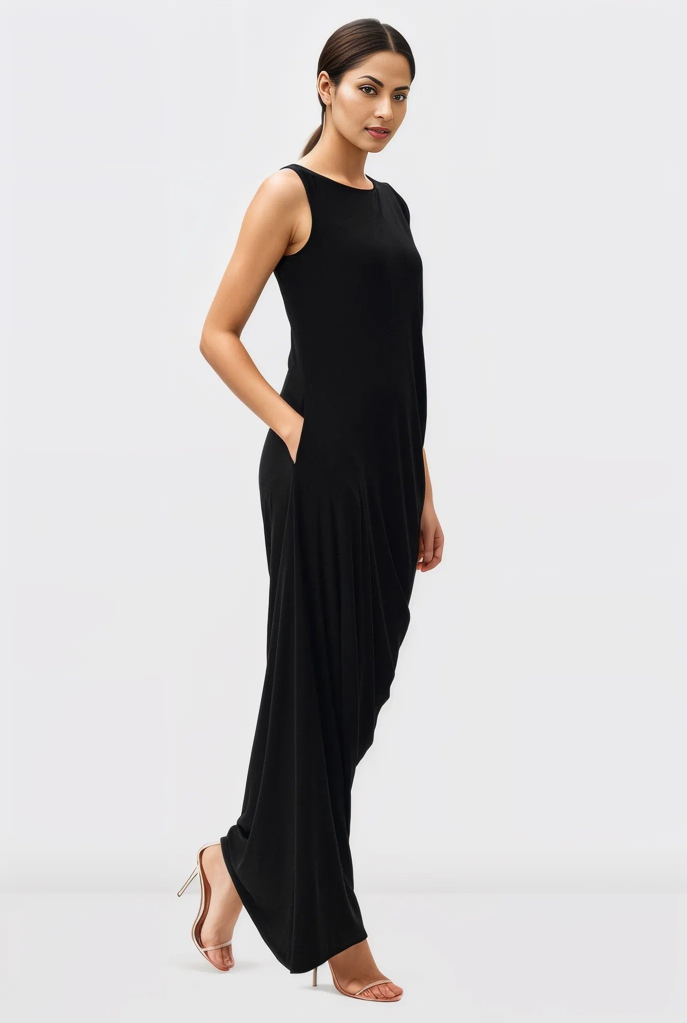 Draped Pleat Jersey Knit Shift Dress