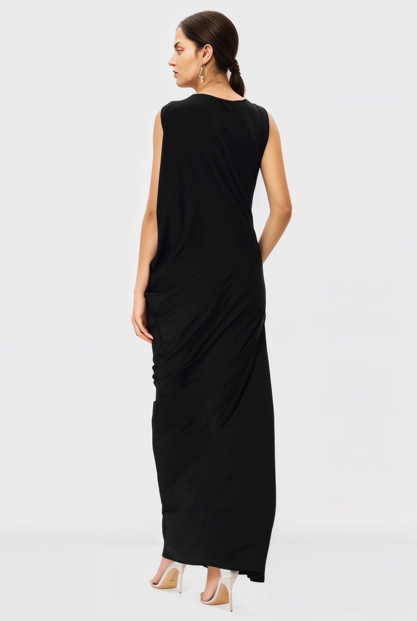 Draped Pleat Jersey Knit Shift Dress