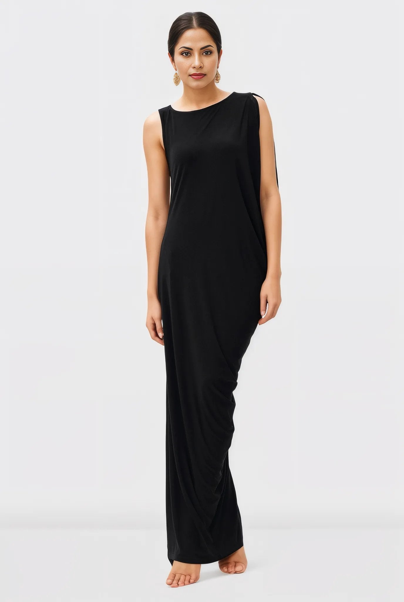 Draped Pleat Jersey Knit Shift Dress