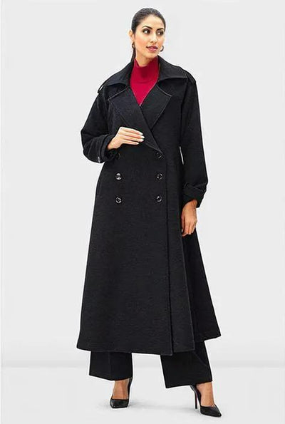 Melton-Look Wool Blend Trench Coat