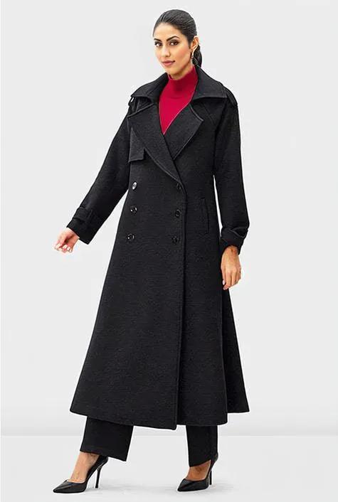 Melton-Look Wool Blend Trench Coat