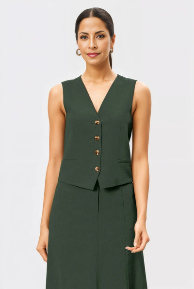 Green Linen Skirt Co-ord Set