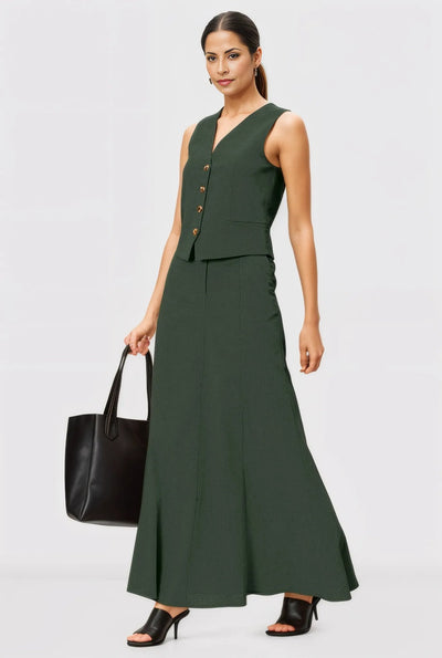 Green Linen Skirt Co-ord Set