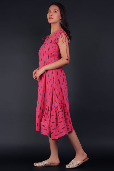 Ikat Pink Cotton Midi Dress