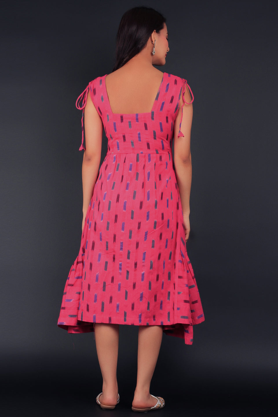 Ikat Pink Cotton Midi Dress