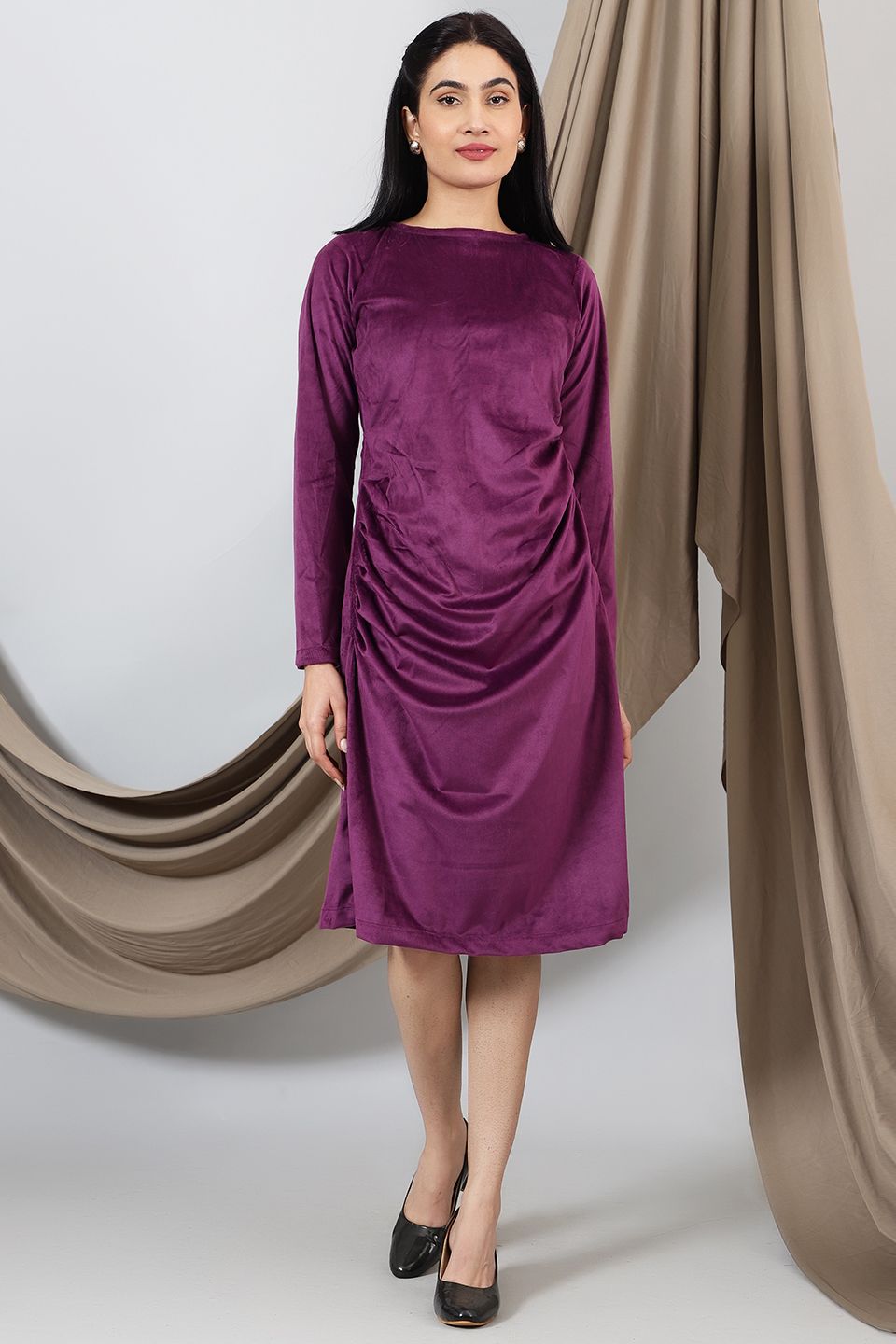 Velvet-Purple-Cotton-Midi-Dress-DS322