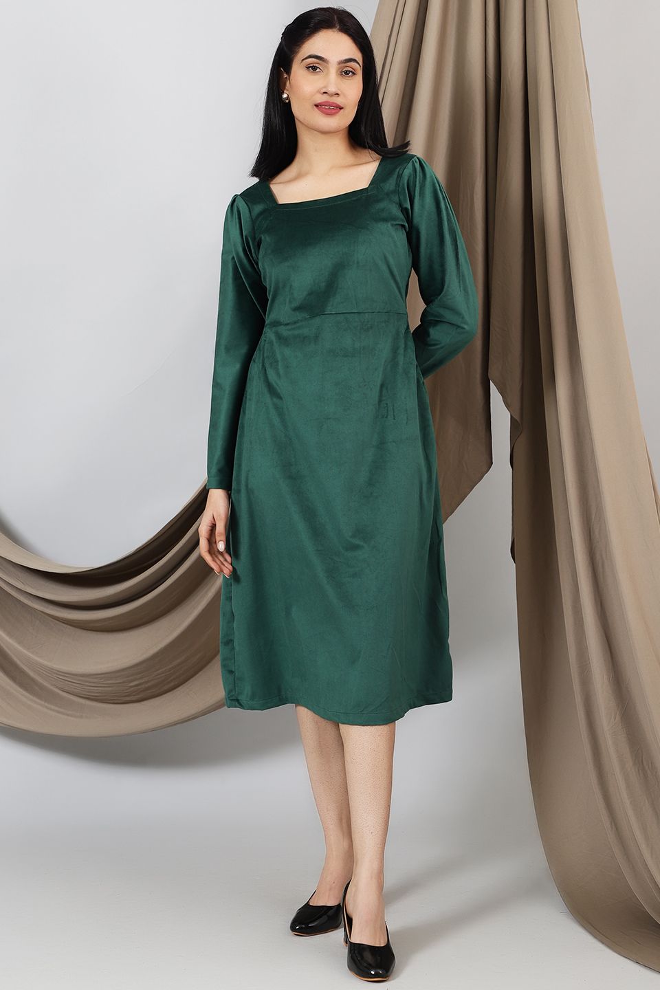 Velvet-Green-Cotton-Midi-Dress-DS323
