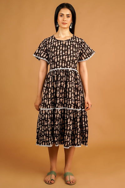 Bagru Brown Midi Dress