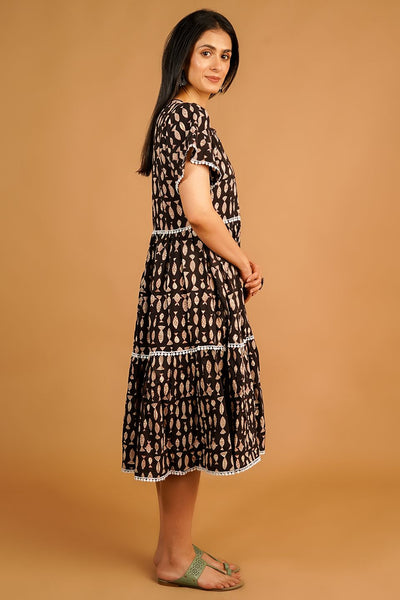 Bagru Brown Midi Dress