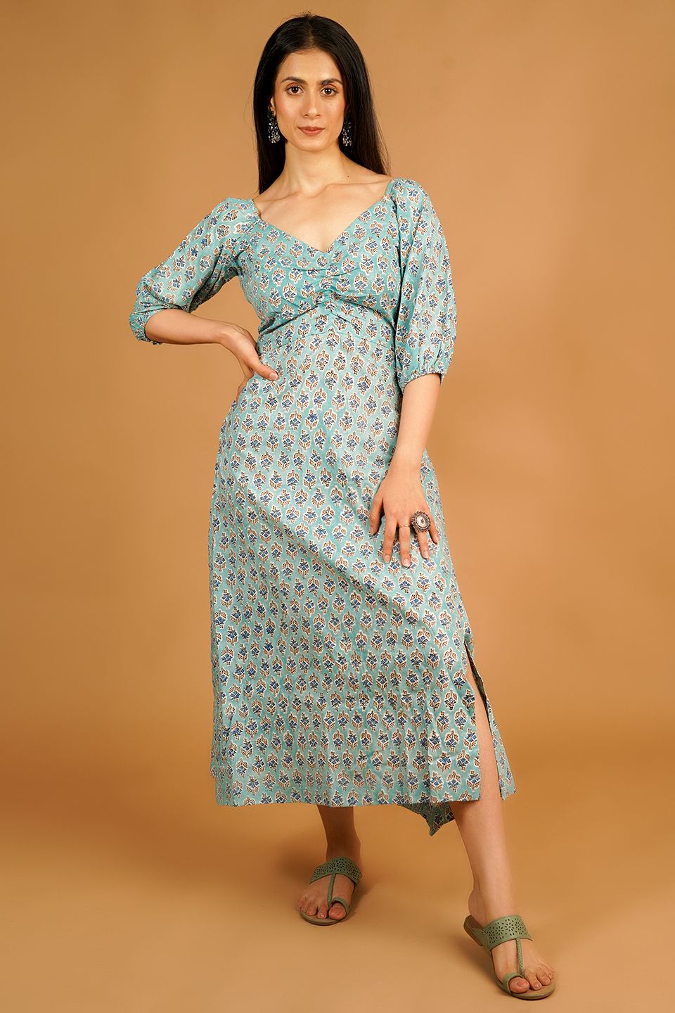 Bagru Blue Midi Dress