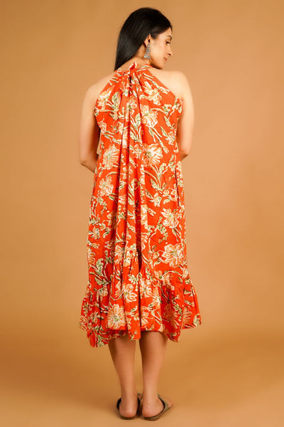 Bagru Orange Midi Dress