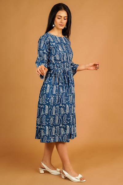 Screen Print Blue Midi Dress