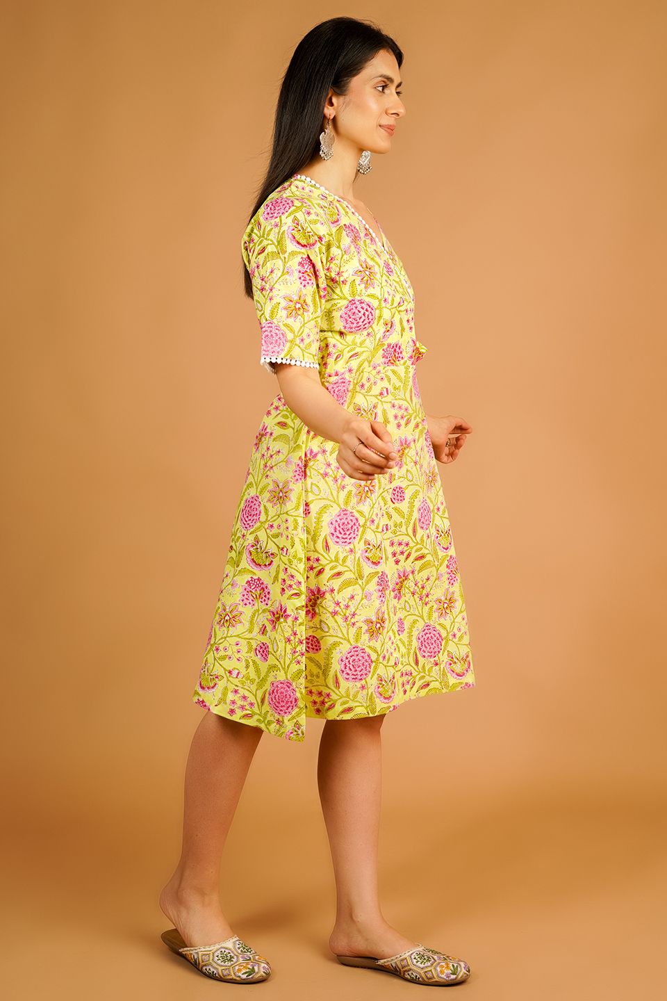 Bagru Yellow Mini Dress