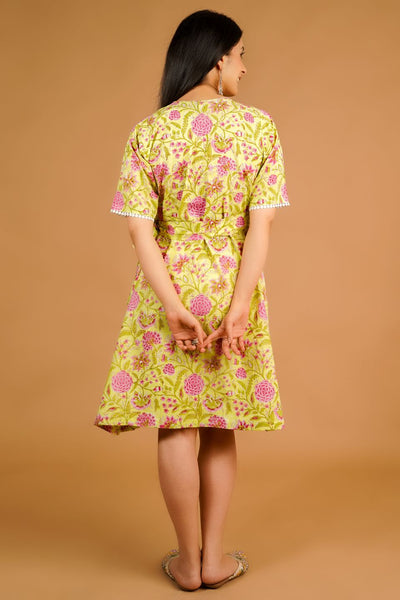 Bagru Yellow Mini Dress