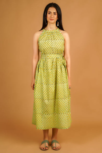 Bagru Green Midi Dress