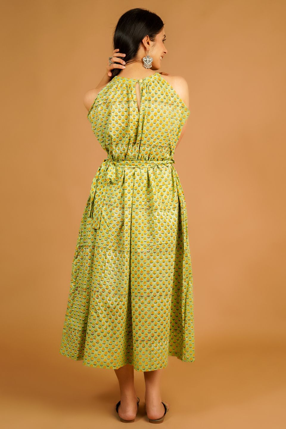 Bagru Green Midi Dress