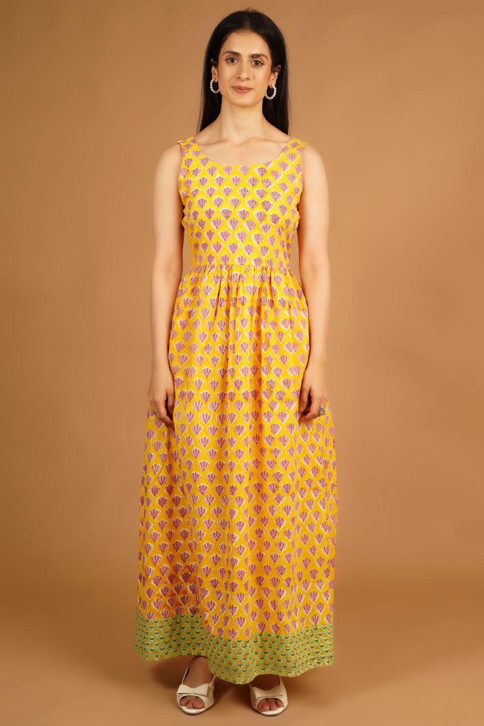 Bagru Yellow Maxi Dress
