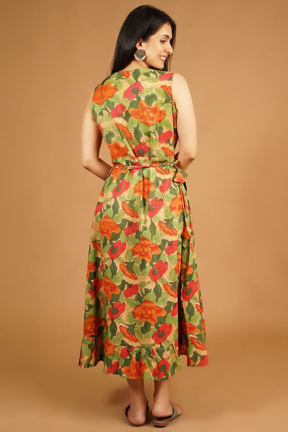 Bagru Orange Midi Dress